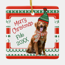 Funny Dog met Elf Pet en Scarf Red Green Custom Keramisch Ornament