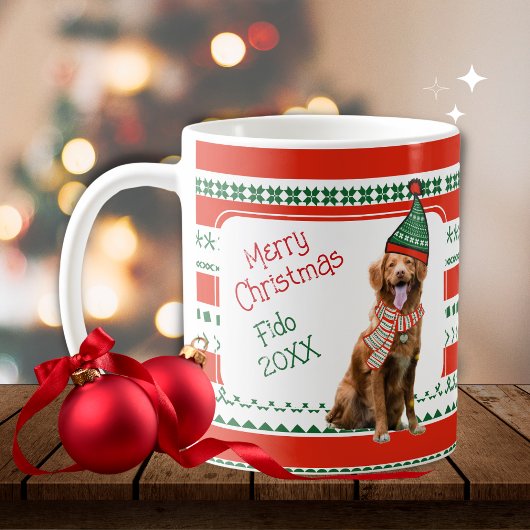 Funny Dog met Elf Pet en Scarf Red Green Custom Koffiemok