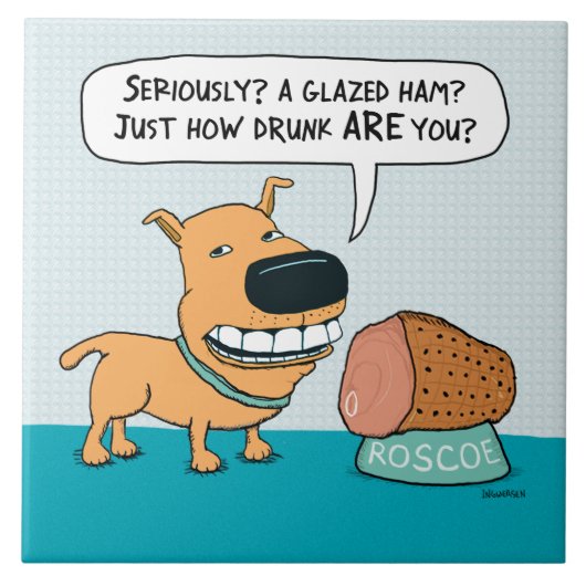 Funny Dog met geglazuurde ham Tegeltje (Voorkant)