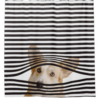 Funny dog Modern clipart streept zwart-wit Douchegordijn