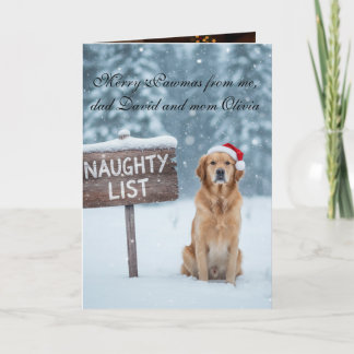 Funny Dog Naughty List Custom Text Christmas Kaart