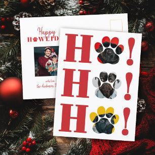 Funny Dog Paw print Ho Ho Ho! Pet-fotokerstfeest Feestdagenkaart