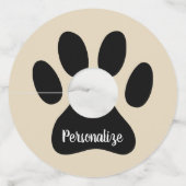 Funny dog paw voetafdruk pet Birthday viering Wijnglaslabel (Voorkant)