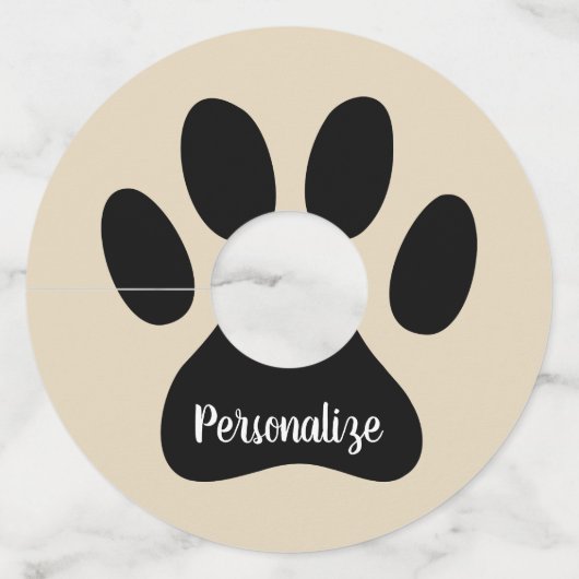 Funny dog paw voetafdruk pet Birthday viering Wijnglaslabel (Voorkant)