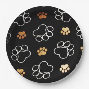 Funny Dog PawPrints on Black, Paper Borden Papieren Bordje