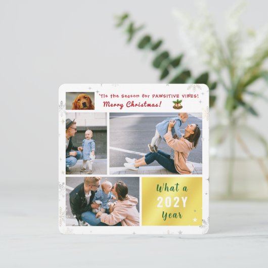 Funny Dog Pawsitive 4 foto's Letter Schattige Mode Feestdagenkaart (Staand voorkant)