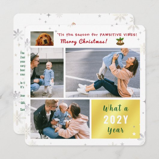Funny Dog Pawsitive 4 foto's Letter Schattige Mode Feestdagenkaart (Voorkant / Achterkant)
