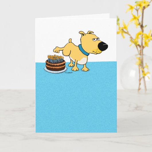 Funny Dog Peeing on Cake Birthday Kaart (Gele Bloem)