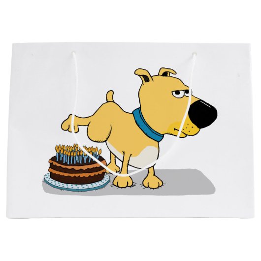 Funny Dog Peeing op Birthday Cake Groot Cadeauzakje (Voorkant)