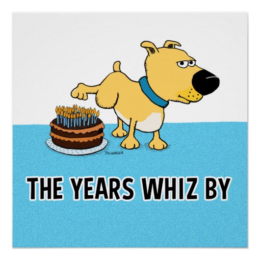 Funny Dog Peeing op Birthday Cake Poster (Voorkant)