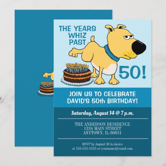 Funny Dog Peeing van Cake Birthday Party Kaart (Voorkant / Achterkant)