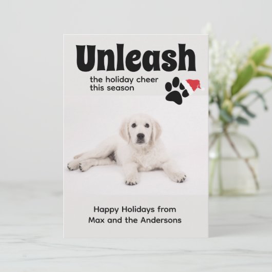 Funny Dog Pet Pup Foto Prettige feestdagen Holiday Feestdagenkaart (Staand voorkant)