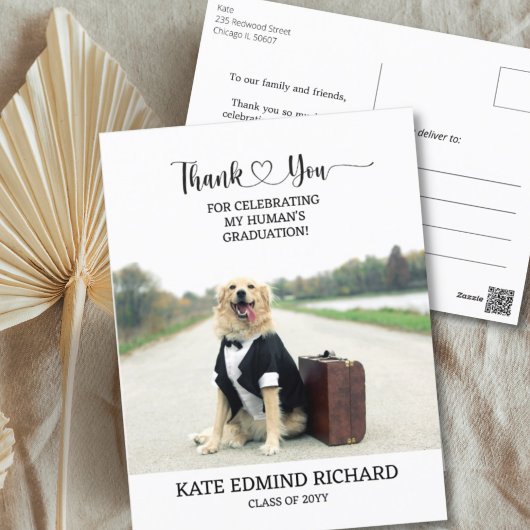 Funny Dog Photo Gepersonaliseerd Afstuderen Dank j Briefkaart