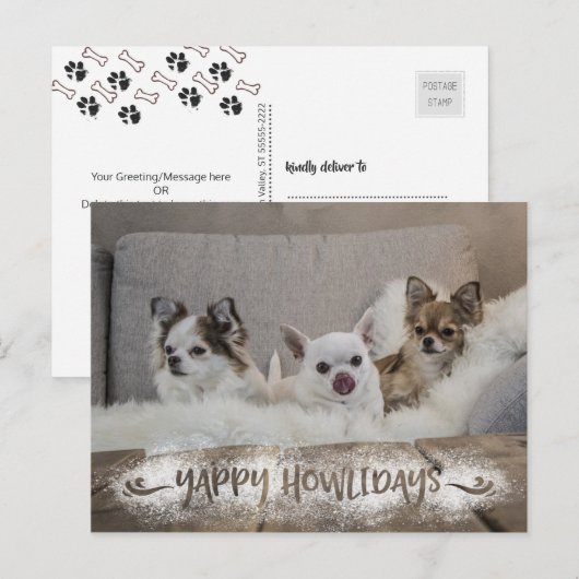 Funny Dog Photo Snowy YAPPY HOWLIDAYS Feestdagenkaart (Voorkant / Achterkant)
