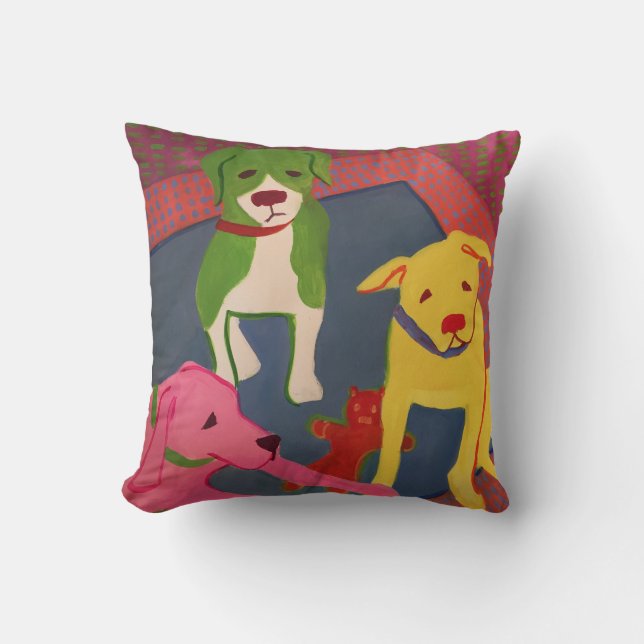 Funny Dog Pillow met Houndstooth Back Kussen (Voorkant)