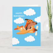 Funny Dog Pilot Flying Airplane Boy Birthday Kaart (Voorkant)