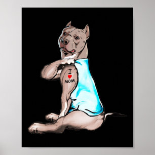 Funny Dog Pitbull Ik hou van mama Tattoo Hondenlie Poster