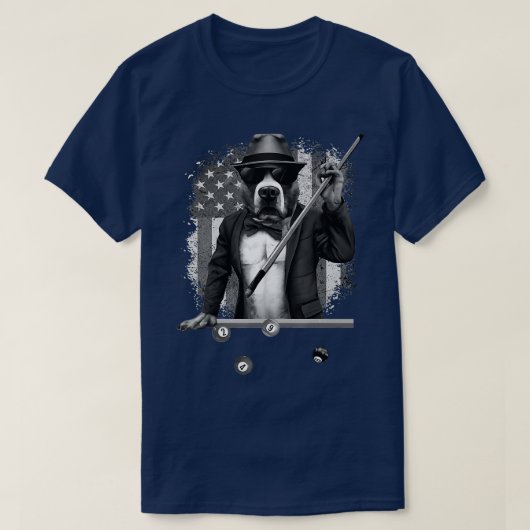 Funny Dog-poel Billiard American Flag Blac T-shirt (Design voorkant)