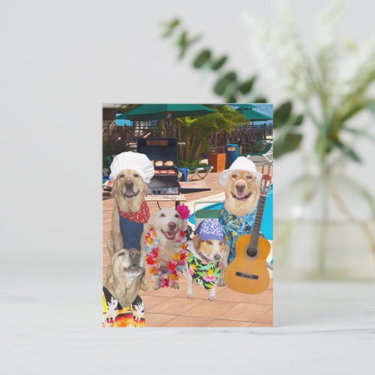 Funny Dog  Pool Party Briefkaart uitnodigen (Staand voorkant)