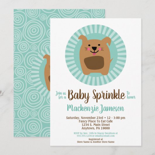 Funny Dog Puppy Baby Sprinkle Invitation Neutral Kaart (Voorkant / Achterkant)