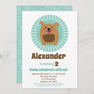 Funny Dog Puppy Birthday Invitation Boy Girl Kaart