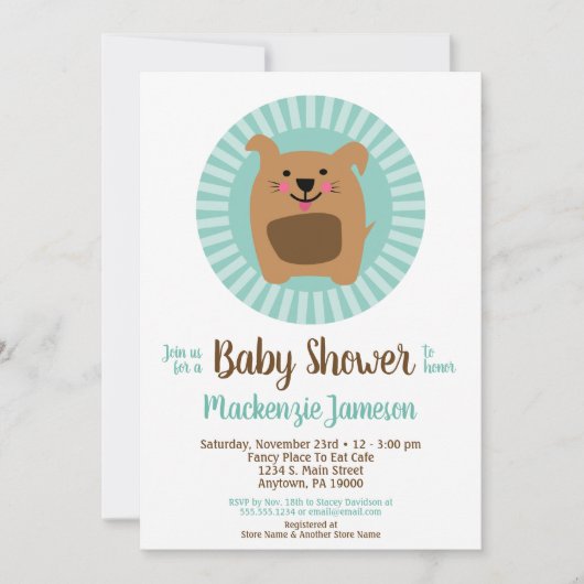 Funny Dog Puppy Neutraal Baby shower Uitnodiging (Voorkant)