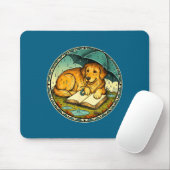 Funny Dog Reading Book Rain Cozy Umbrella Cute Art Muismat (Met muis)