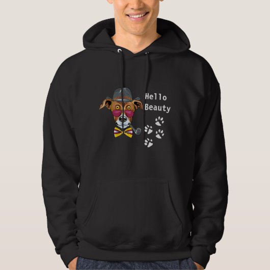 Funny dog roken Hallo Beauty mannen zwart Hoodie (Voorkant)