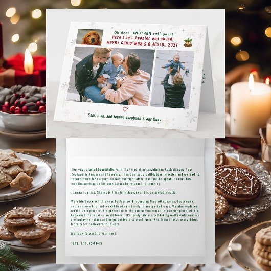 Funny Dog Ruff Jaar 3 Foto's Vrolijk Kerstfeest Sc Kaart