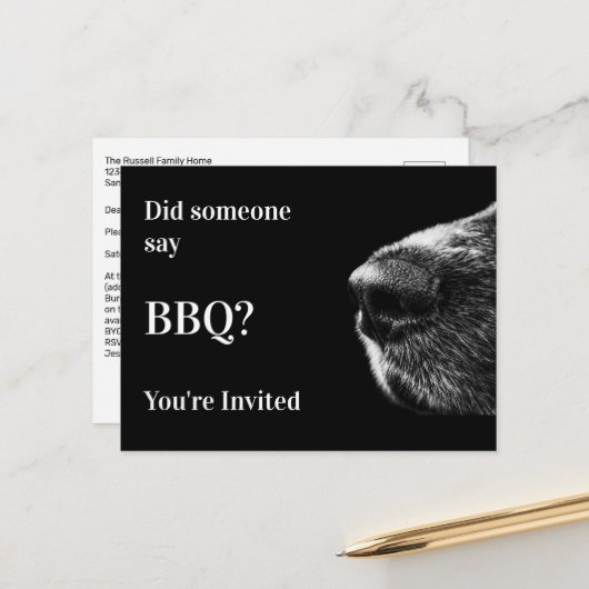 Funny Dog Summer BBQ Party Briefkaart Uitnodiging (Voorkant / Achterkant in situ)