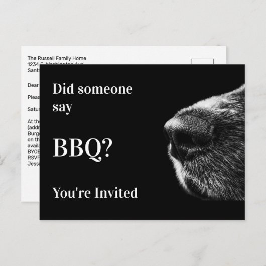 Funny Dog Summer BBQ Party Briefkaart Uitnodiging (Voorkant / Achterkant)