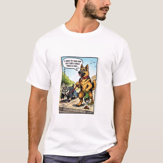 Funny Dog Walking Human Comic Graphic T-Shirt (Voorkant)