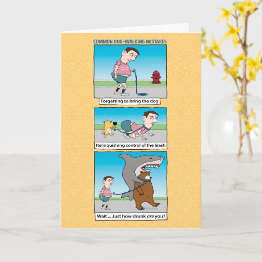 Funny Dog-Walking Mistakes Birthday Kaart (Gele Bloem)