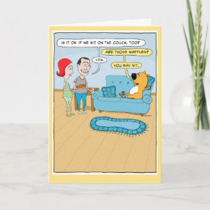 Funny Dog Wants Waffles on Couch Birthday Card Kaart