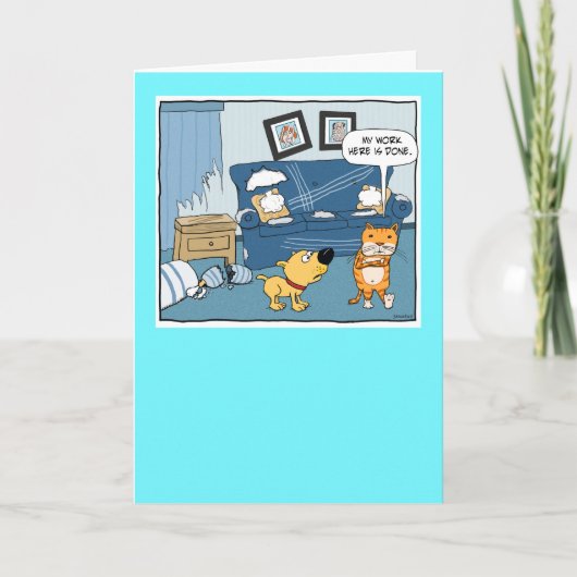 Funny Dog Watts Cat Destroy Room Birthday Card Kaart (Voorkant)