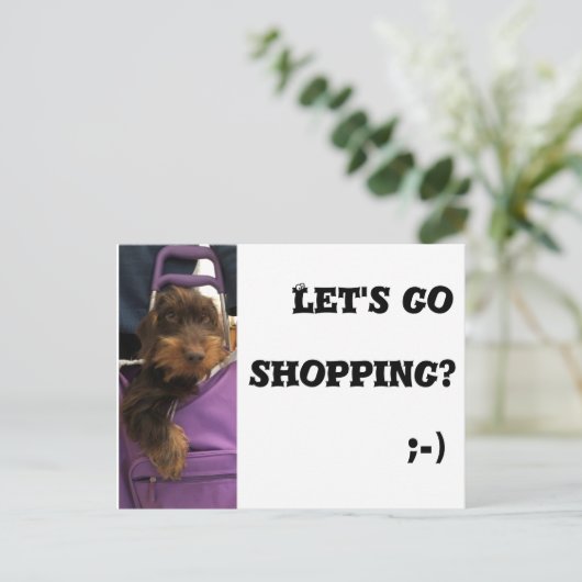 Funny dog, we gaan winkelen briefkaart (Staand voorkant)