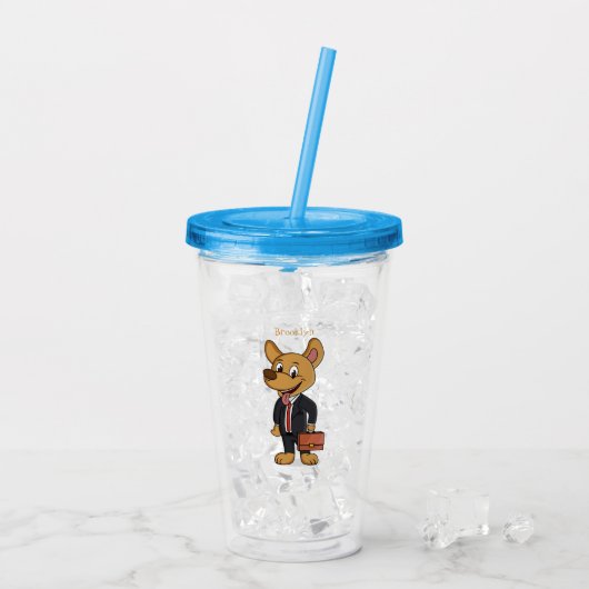 Funny dog wearing business suit cartoon  acryl drinkbeker (Achterkant ijs)