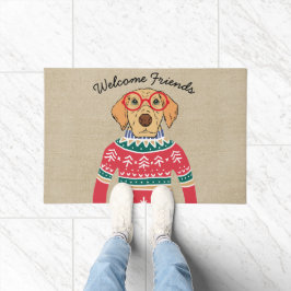 Funny Dog Wearing Glasses, Ugly KerstSweater Deurmat