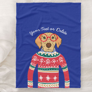 Funny Dog Wearing Glasses, Ugly KerstSweater Fleece Deken