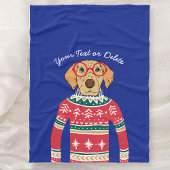 Funny Dog Wearing Glasses, Ugly KerstSweater Fleece Deken