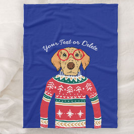 Funny Dog Wearing Glasses, Ugly KerstSweater Fleece Deken