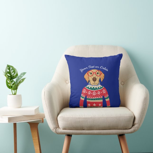 Funny Dog Wearing Glasses, Ugly KerstSweater Kussen (Stoel)