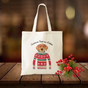 Funny Dog Wearing Glasses, Ugly KerstSweater Tote Bag