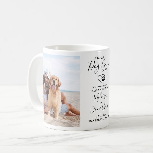 Funny Dog Wedding Personalized 2 Pet Foto Koffiemok (Voorkant links)