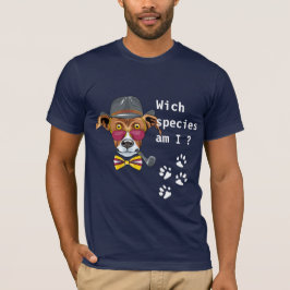 Funny dog Wich species am in man dark blue T-shirt