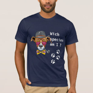 Funny dog Wich species am in man dark blue T-shirt