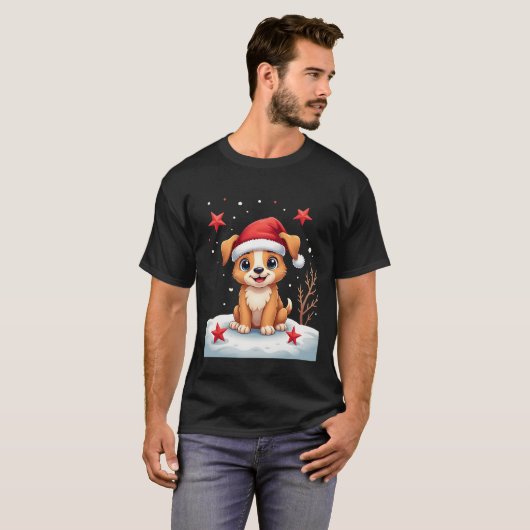 Funny Dog with Christmas Stars for Festive Season  T-shirt (Voorkant volledig)