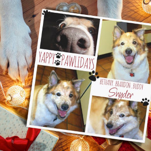 Funny Dog YAPPY PAWLIDAYS 4 Foto Paw Prints Card Kaart