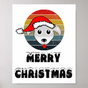 Funny Dog ziet grijze Cartoon met Santa Claus Pet Poster