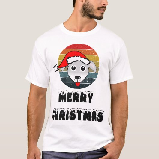 Funny Dog ziet grijze Cartoon met Santa Claus Pet T-shirt (Voorkant)